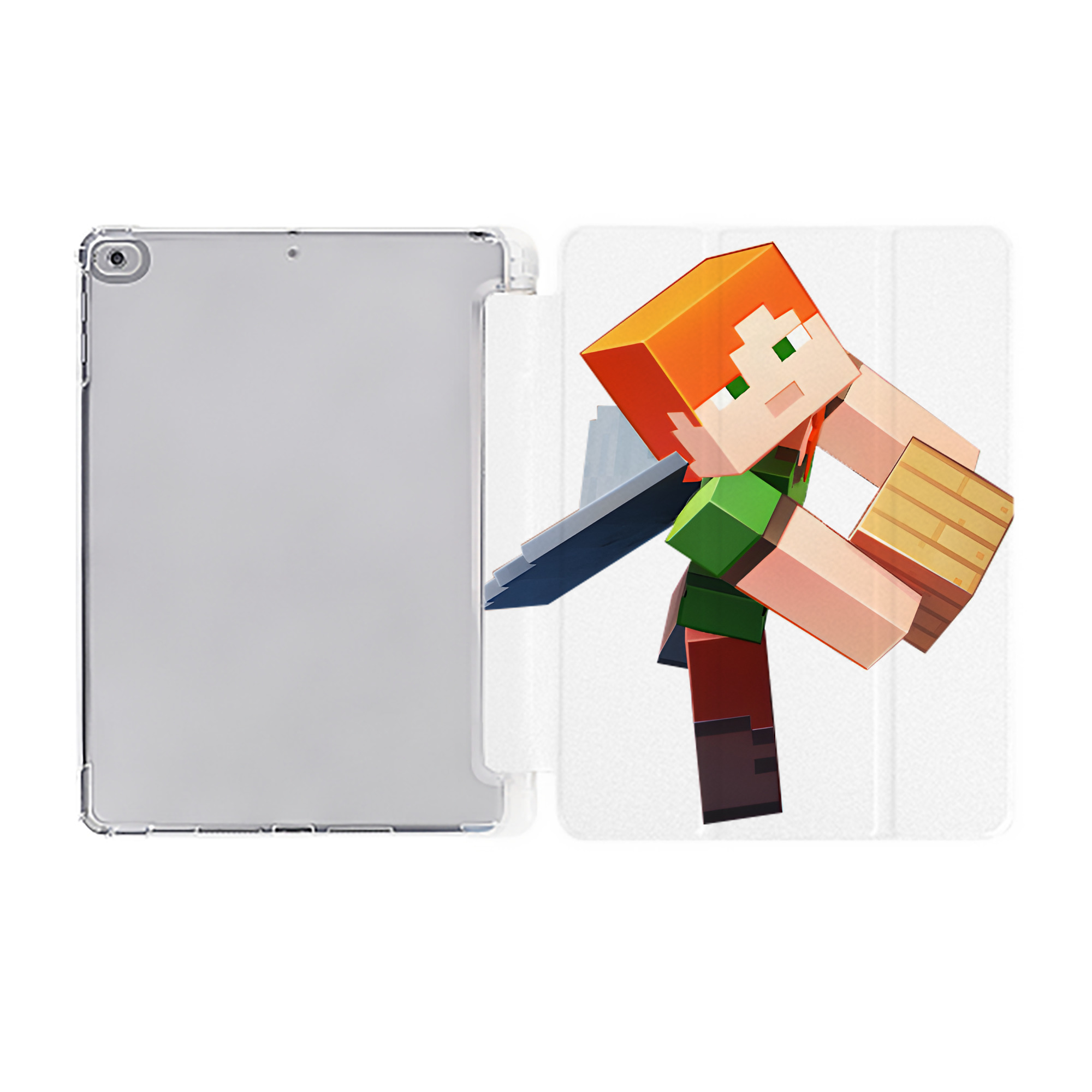 （画像用） マインクラフト ブロックの世界 Minecraft MC Block world IPad ケース ペン収納付き 三つ折りスタンド PUレザー×シリコン 対応機種9.5/10.5/10.9インチ